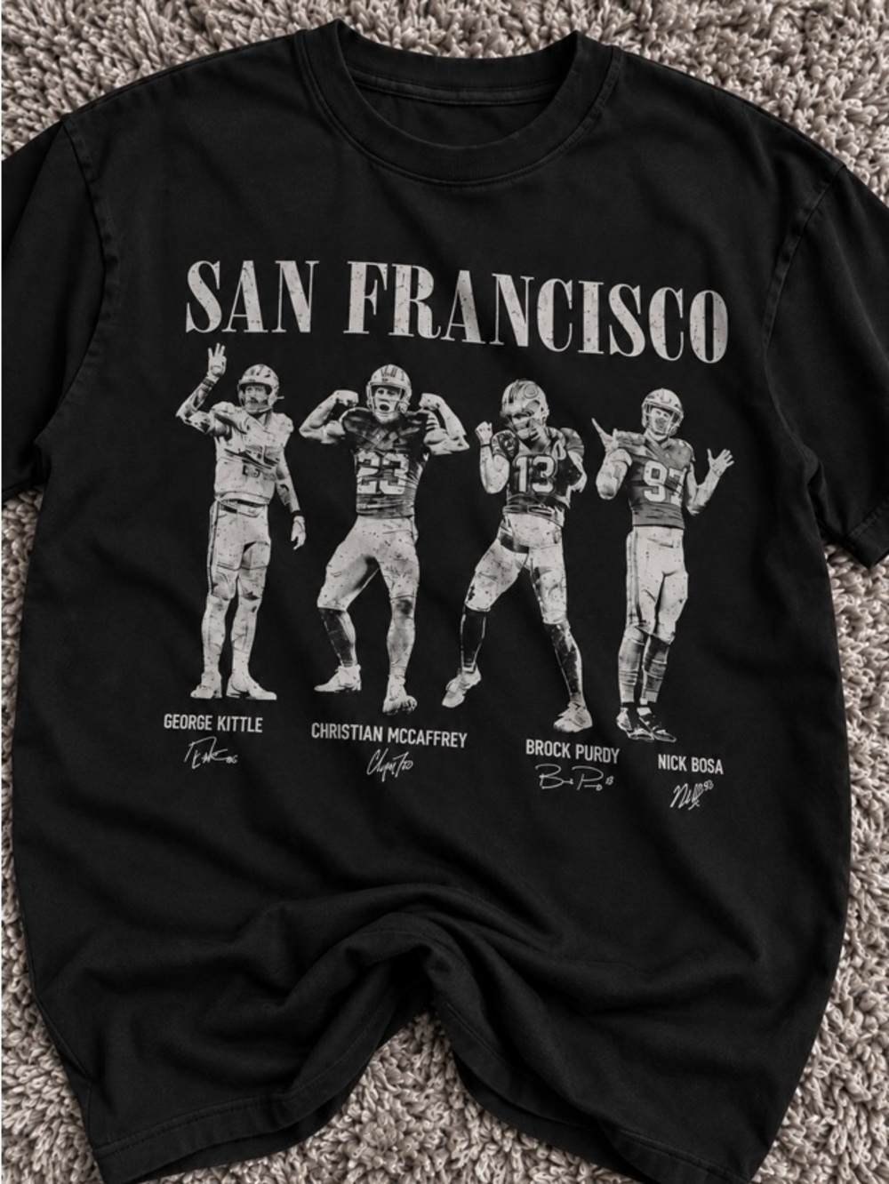 San Francisco 49ers Football With Signatures Brock Purdy Black T-Shirt